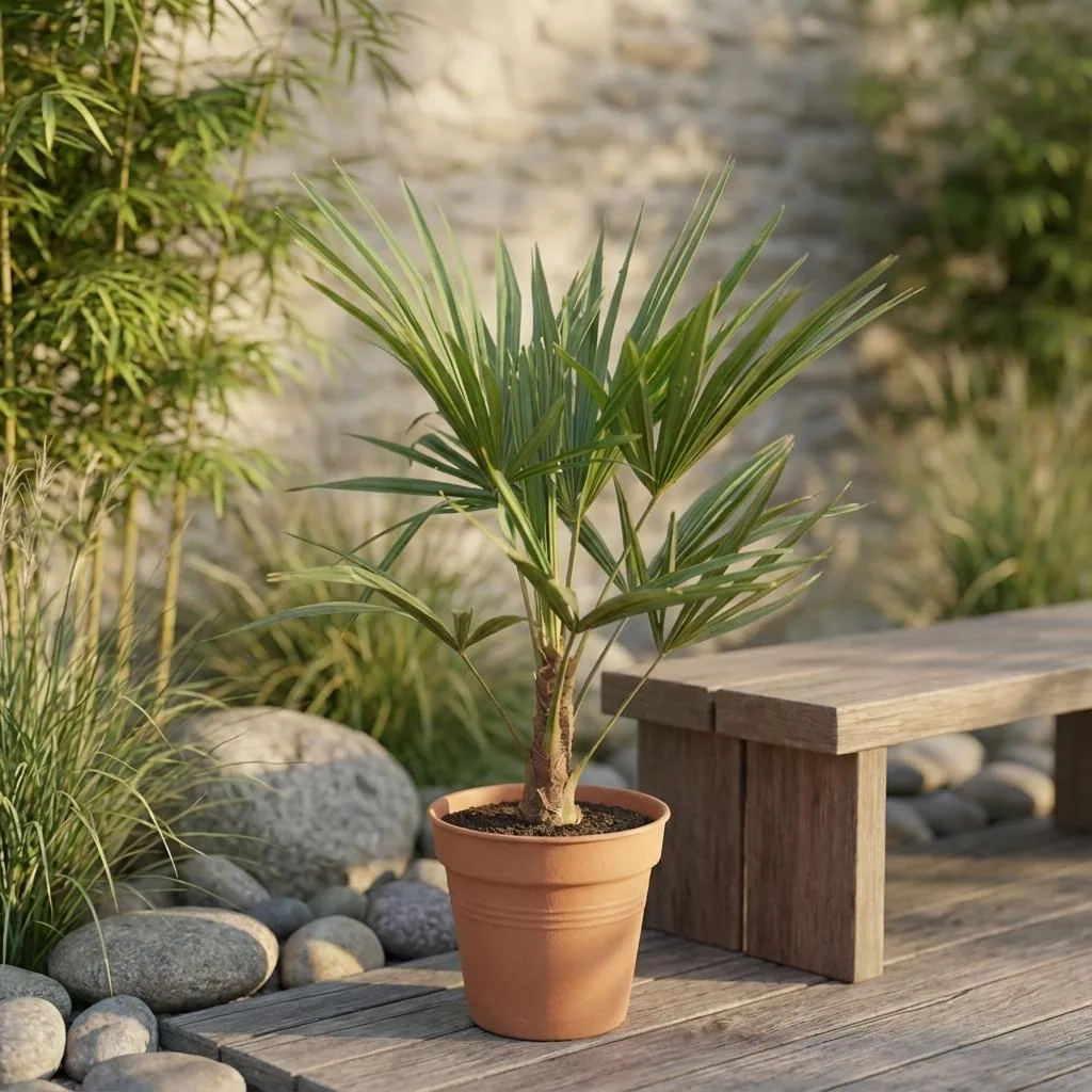 Chinesische Hanfpalme (Trachycarpus fortunei) – pflegeleichte Zimmerpflanze, Höhe ca. 100 cm