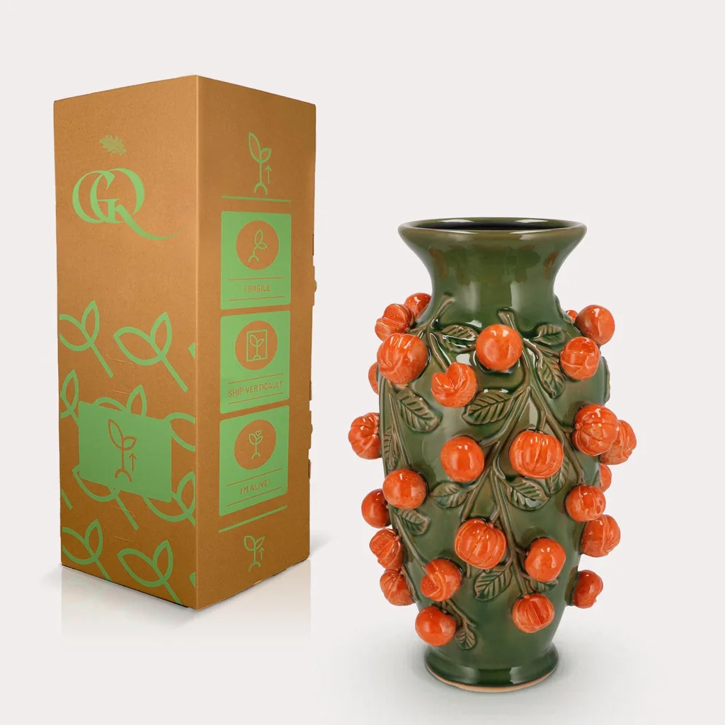 Vase Stein M - H38 W24 - Grün - Mandarin