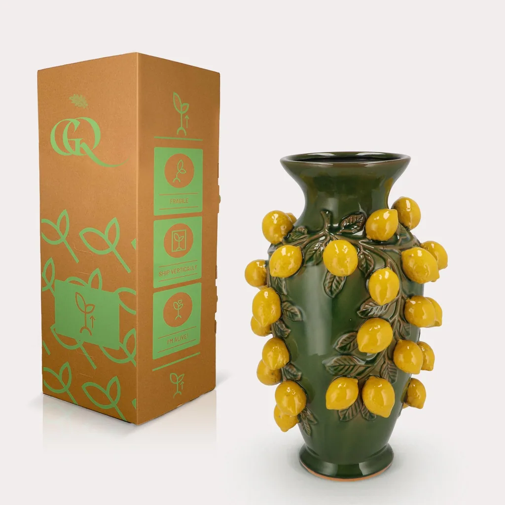 Vase Stein M - H38 W24 - Grün-Zitrone