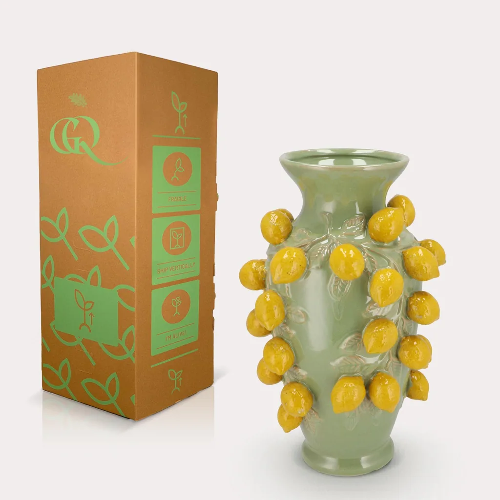Vase Stein M - H38 W24 - Pistazie grün-Zitrone