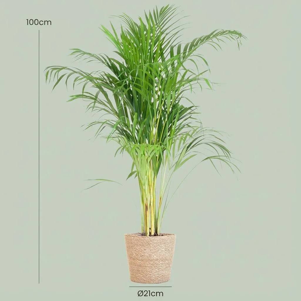 Goldfruchtpalme (Areca) – pflegeleichte Zimmerpflanze, im Dekokorb, Höhe ca. 100 cm