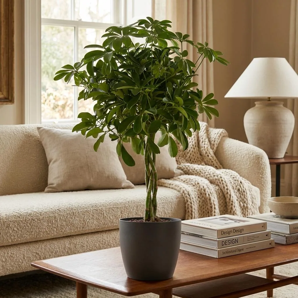 Strahlenaralie 'Arab Nora' (Schefflera) – pflegeleichte Zimmerpflanze, im grauen Übertopf, Topf-Ø 21 cm, Höhe ca. 70 cm