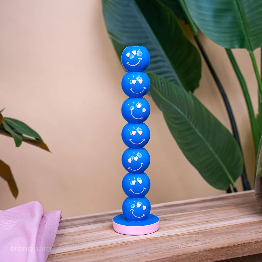 Kandelaber Smiley Blau Kugeln 9x9x36cm - Kerzenhalter