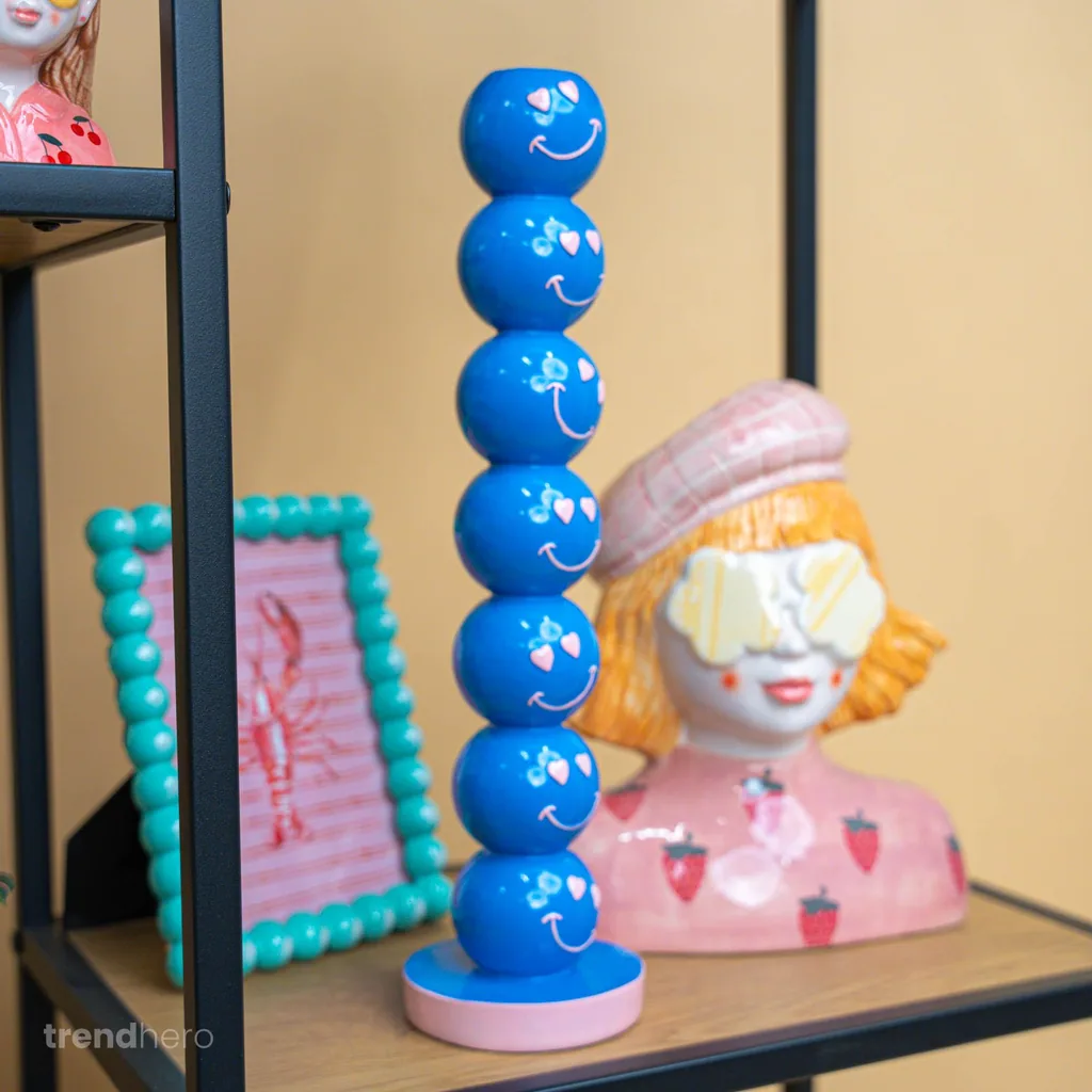 Kandelaber Smiley Blau Kugeln 9x9x36cm - Kerzenhalter