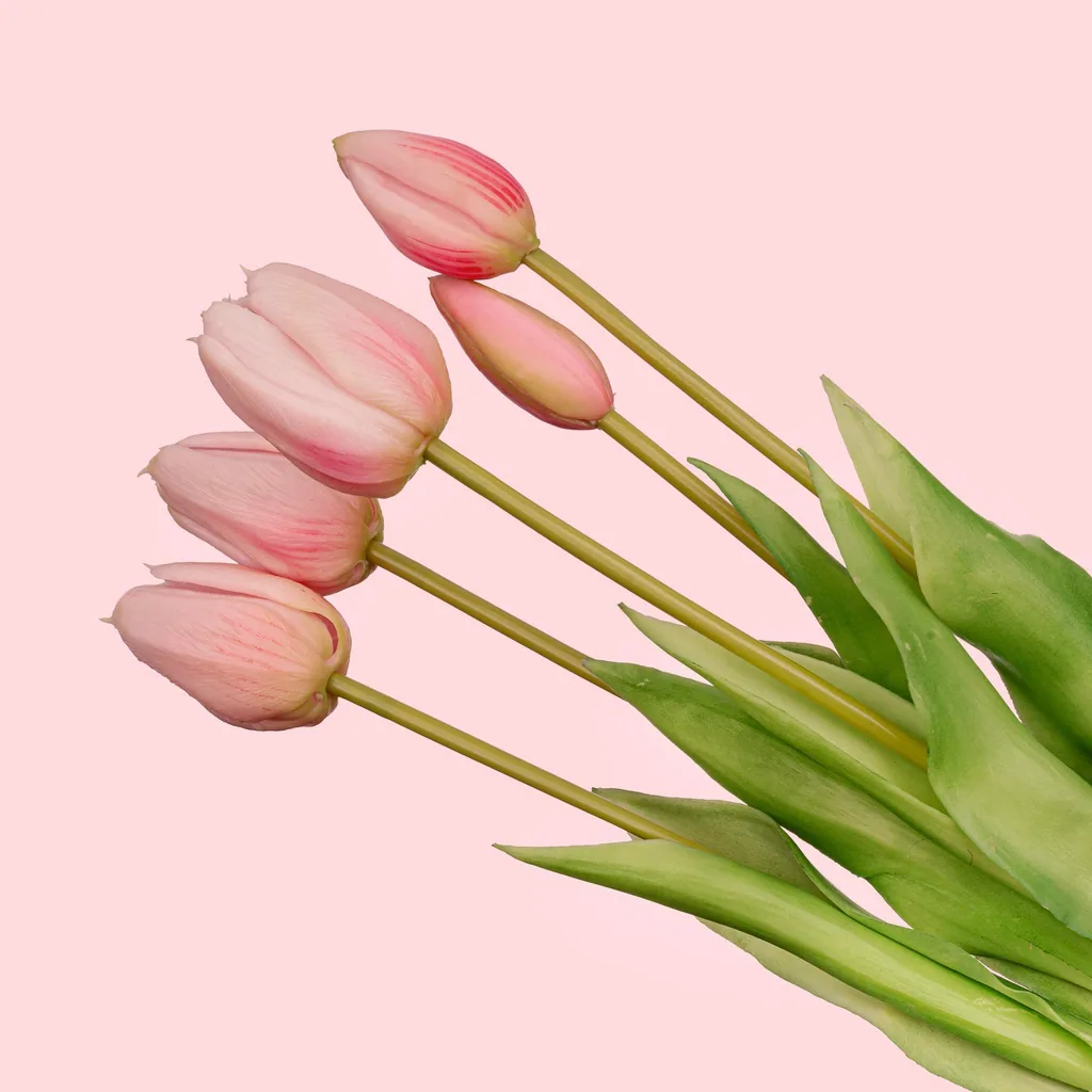 Vase Erdbeermädchen + 10x Echt-Touch Tulpe Rosa