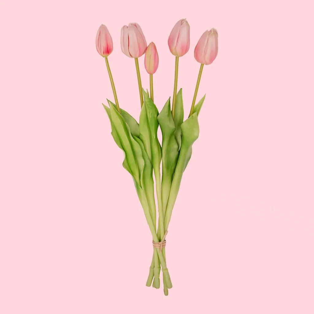 Vase Erdbeermädchen + 10x Echt-Touch Tulpe Rosa
