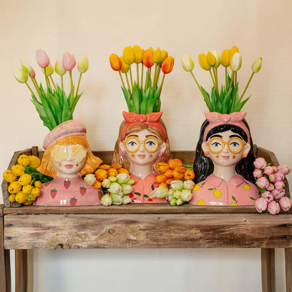 Vase Jessie Strik + 10x Real Touch Tulpen Orange