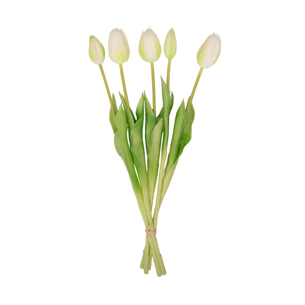 Tulpenstrauß Weiß/Grün - 5 Stück - 'Real Touch' Kunsttulpen - 42 cm (weiß/grün)