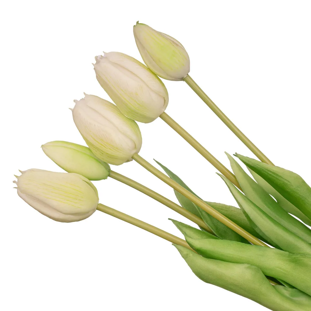 Tulpenstrauß Weiß/Grün - 5 Stück - 'Real Touch' Kunsttulpen - 42 cm (weiß/grün)