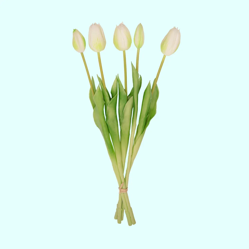 Tulpenstrauß Weiß/Grün - 10 Stück - 'Real Touch' Kunsttulpen - 42 cm (weiß/grün)