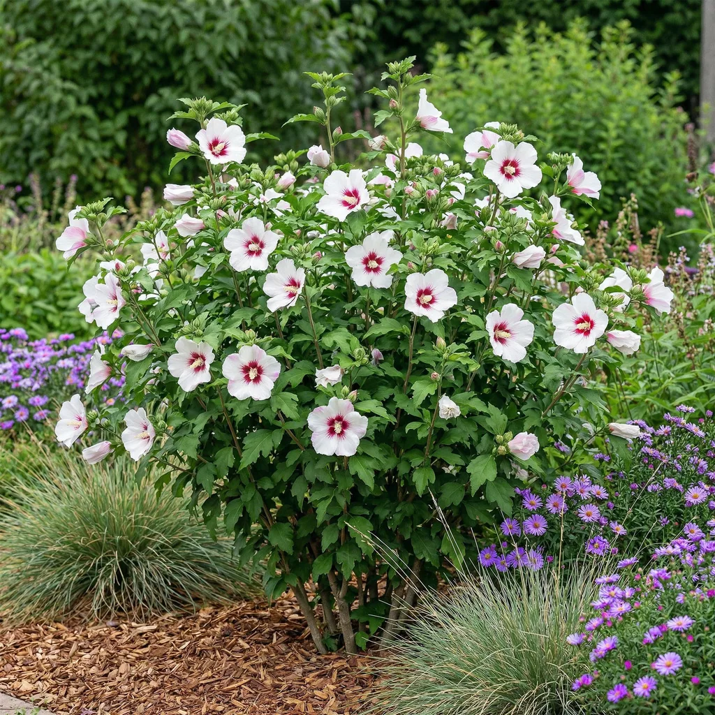 Garteneibisch 'Hamabo' (Hibiscus syriacus) – winterharter Blütenstrauch, Topf-Ø 17 cm, Höhe ca. 45 cm