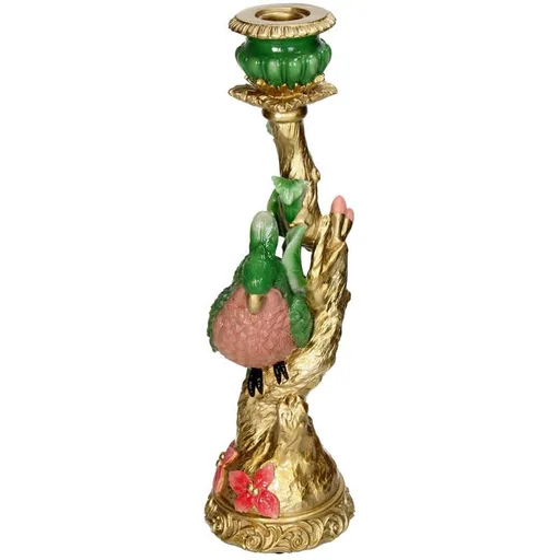 Farbenfroher Vogel Kandelaber aus Polyresin - Grün