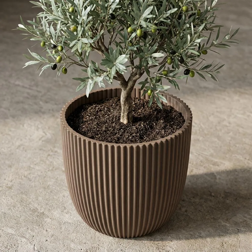 Capi Pot Nature Groove Hergestellt mit Warm Taupe - D22cm