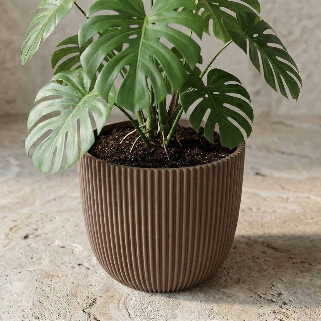 Capi Pot Nature Groove Hergestellt mit Warm Taupe - D22cm