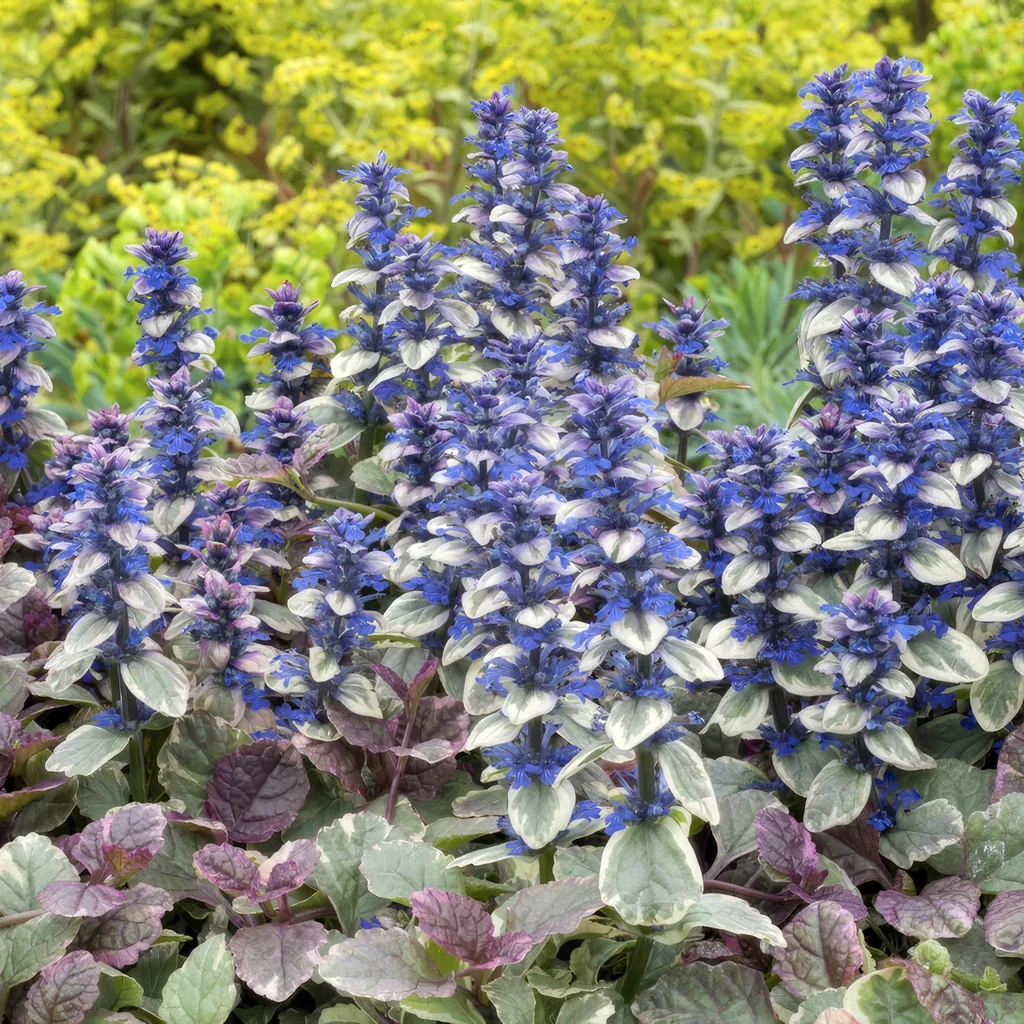 Kriechender Günsel 'Burgundy Glow' 48er-Set (Ajuga reptans) – winterharte Bodendecker-Staude, Topf-Ø 9 cm, Höhe ca. 25 cm
