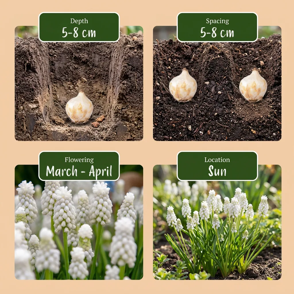 Traubenhyazinthe 'White Magic' (Muscari) – Blumenzwiebeln, 50 Zwiebeln