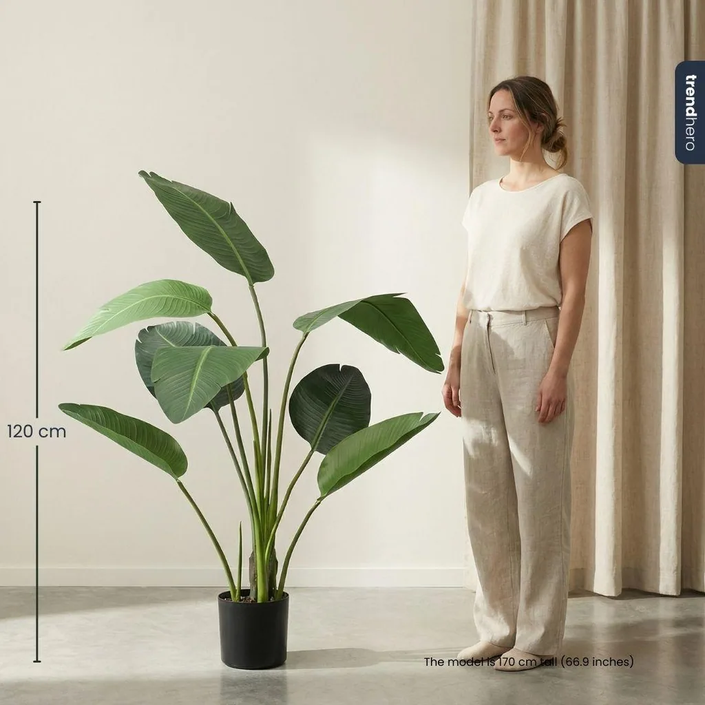 Strelitzia - 120cm - In schwarzem Topf - Kunstpflanze - Künstliche Pflanze