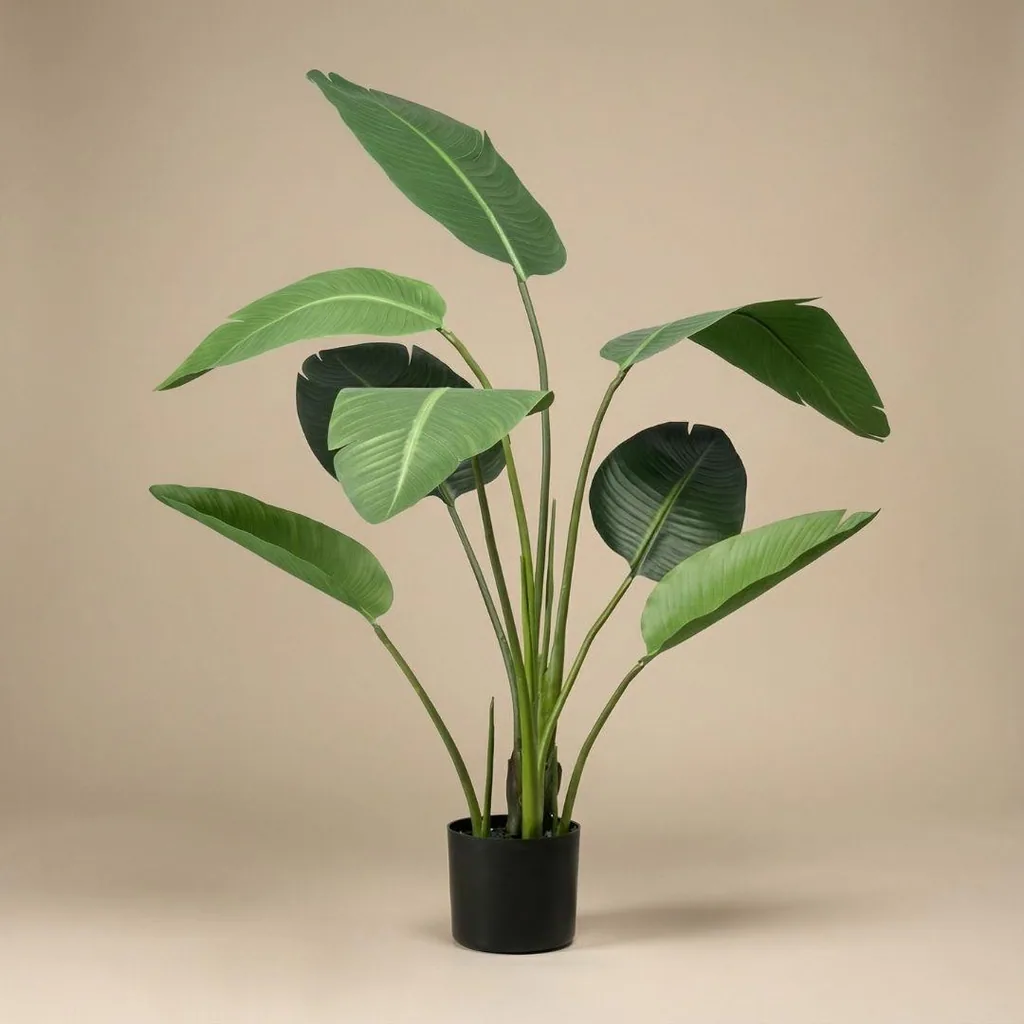 Strelitzia - 120cm - In schwarzem Topf - Kunstpflanze - Künstliche Pflanze