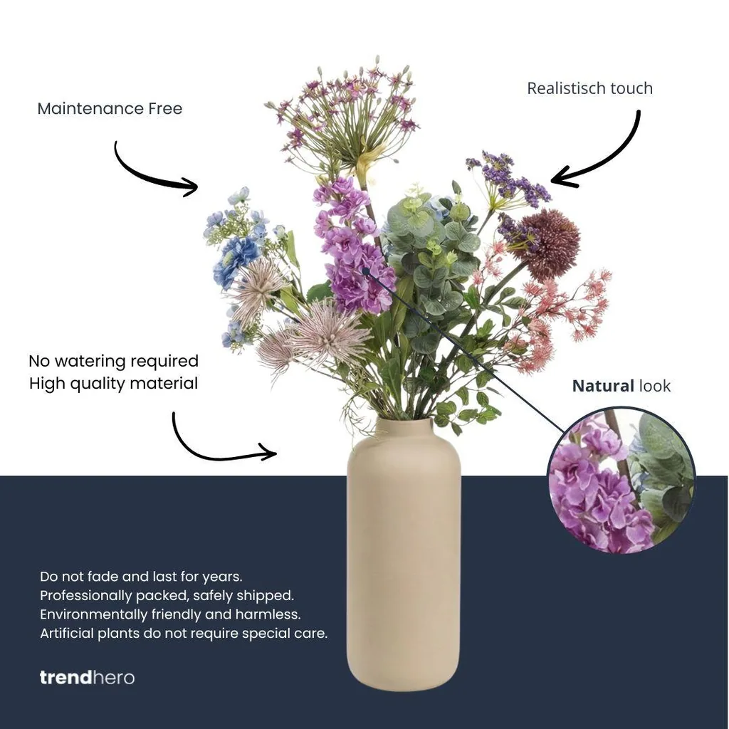 Kunstblumenstrauß - Purple Bloom Deluxe - Real Touch - 10 Stiele - Höhe ca. 90 cm