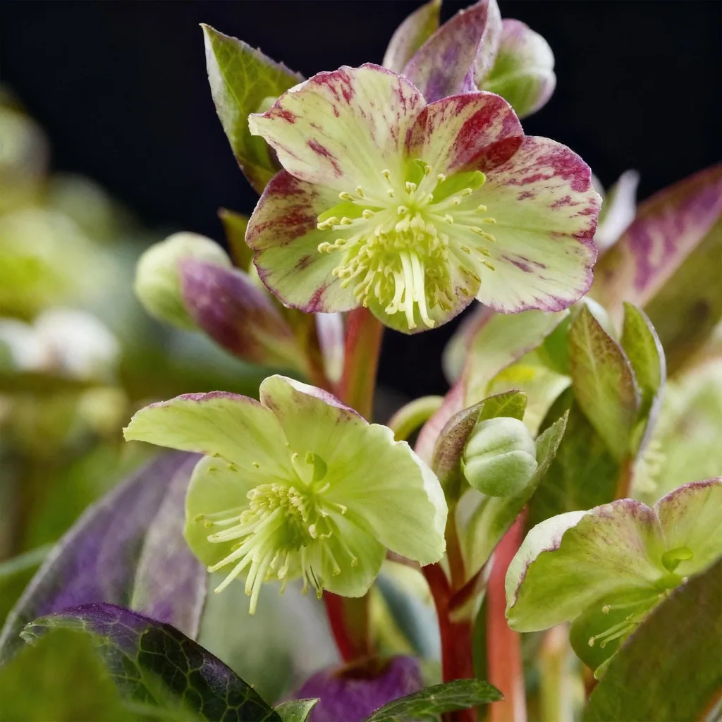 Balearen-Nieswurz 'Purple Marble' 2er-Set (Helleborus lividus) – bedingt winterharte Staude, Topf-Ø 14 cm, Höhe ca. 35 cm