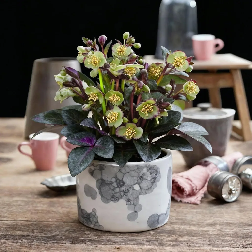 Balearen-Nieswurz 'Purple Marble' 2er-Set (Helleborus lividus) – bedingt winterharte Staude, Topf-Ø 14 cm, Höhe ca. 35 cm