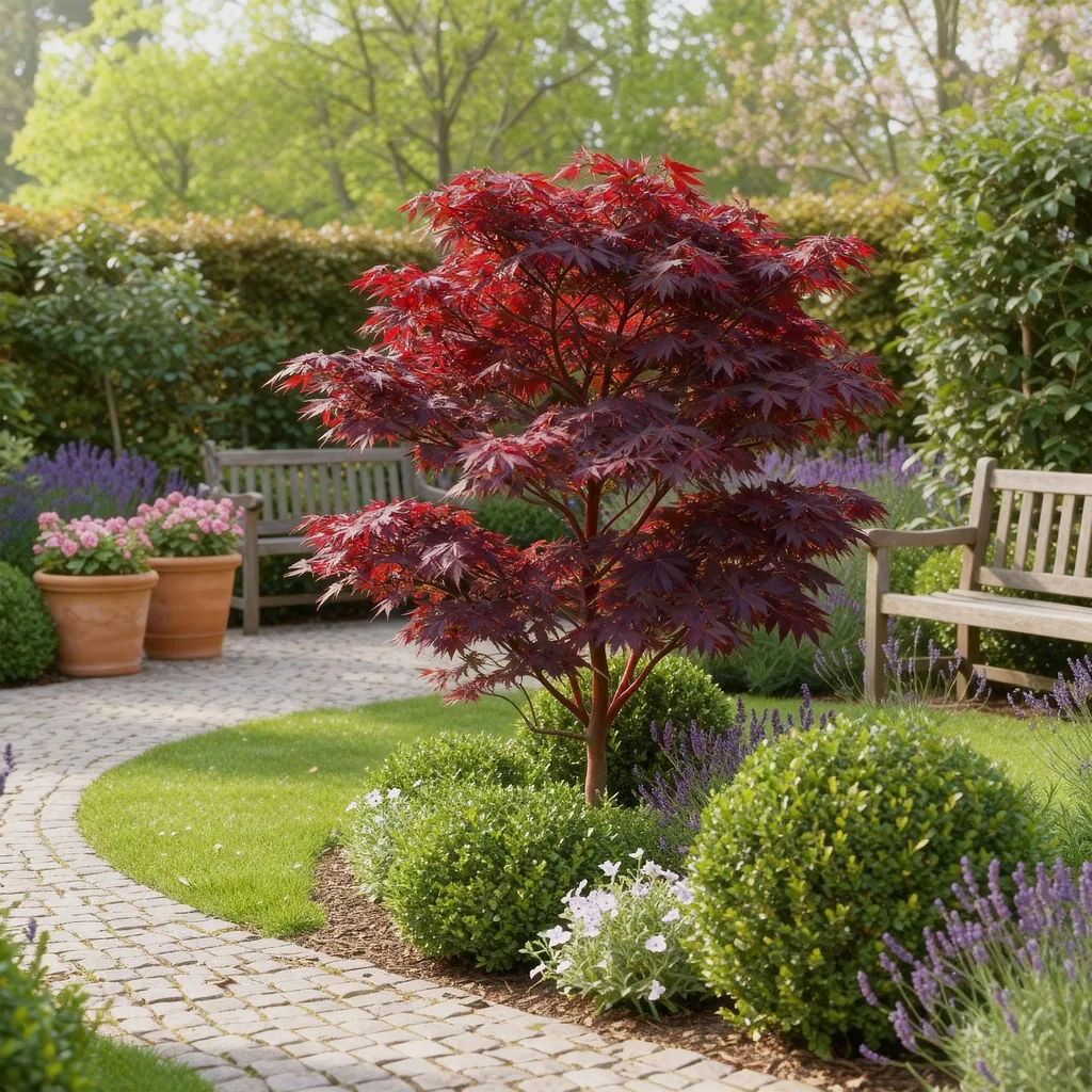 Fächerahorn 'Atropurpureum' 3er-Set (Acer palmatum) – winterharter Zierstrauch, Topf-Ø 12 cm, Höhe ca. 35 cm