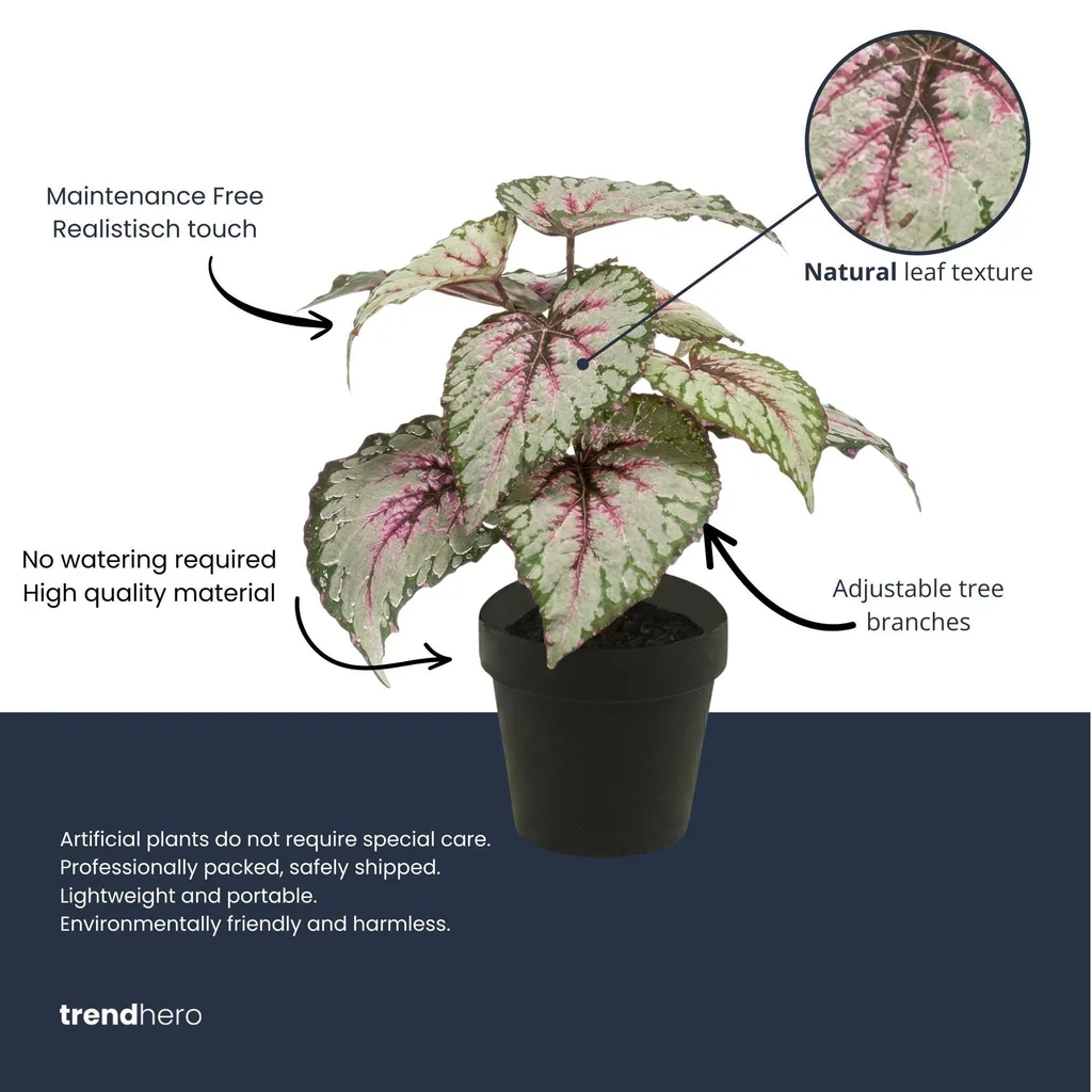 Begonia - 26 cm im Topf - Kunstpflanze - Künstliche Pflanze - UV - Innen & Außen