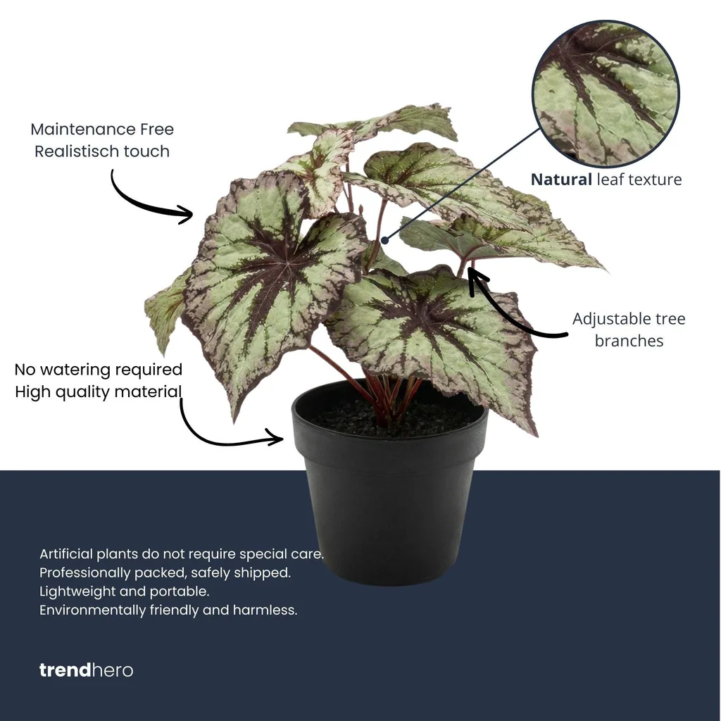 Begonia 26 cm - Kunstpflanze im Topf – UV - Künstliche Pflanze