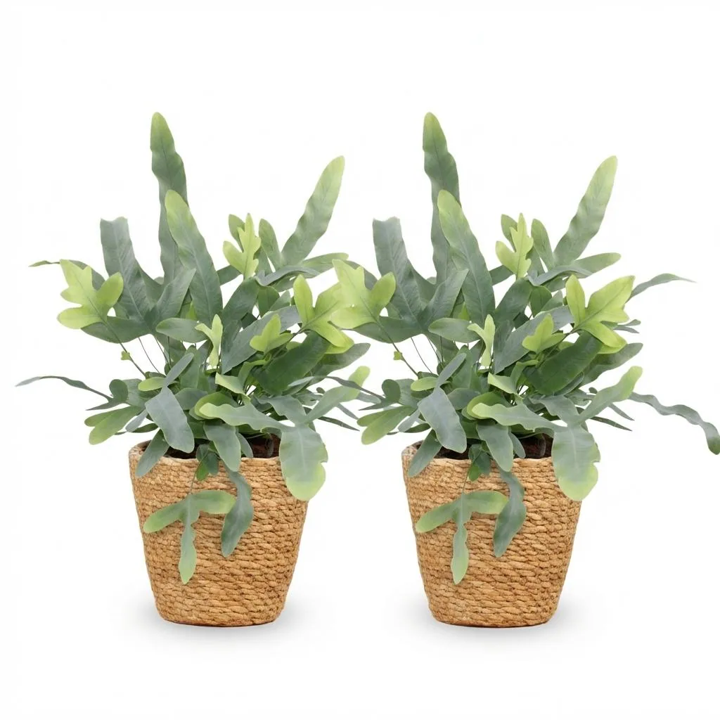 Goldtüpfelfarn 'Blue Star' 2er-Set (Phlebodium aureum) – pflegeleichte Zimmerpflanze, im Dekokorb, Topf-Ø 12 cm, Höhe ca. 25 cm