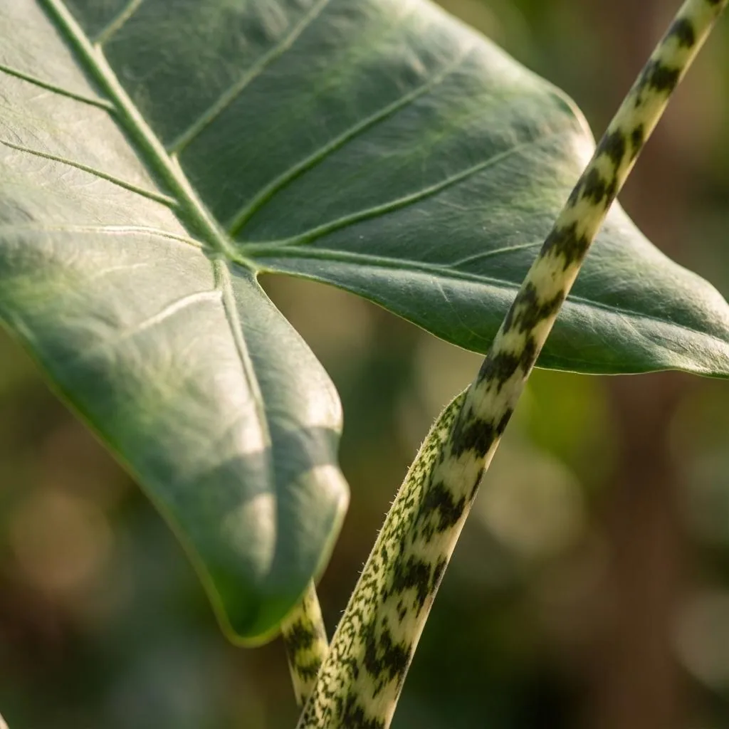 Zebrapflanze 'Zebrina' (Alocasia zebrina) – pflegeleichte Zimmerpflanze, im Übertopf, Topf-Ø 21 cm, Höhe ca. 70–75 cm