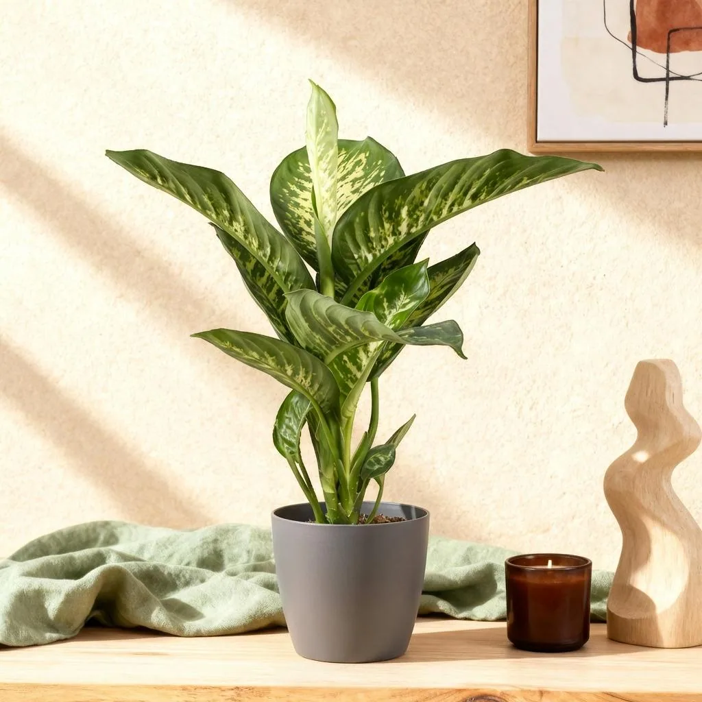 Dieffenbachie 'Tropic Snow' (Dieffenbachia) – pflegeleichte Zimmerpflanze, im grauen Übertopf, Topf-Ø 21 cm, Höhe ca. 90–100 cm
