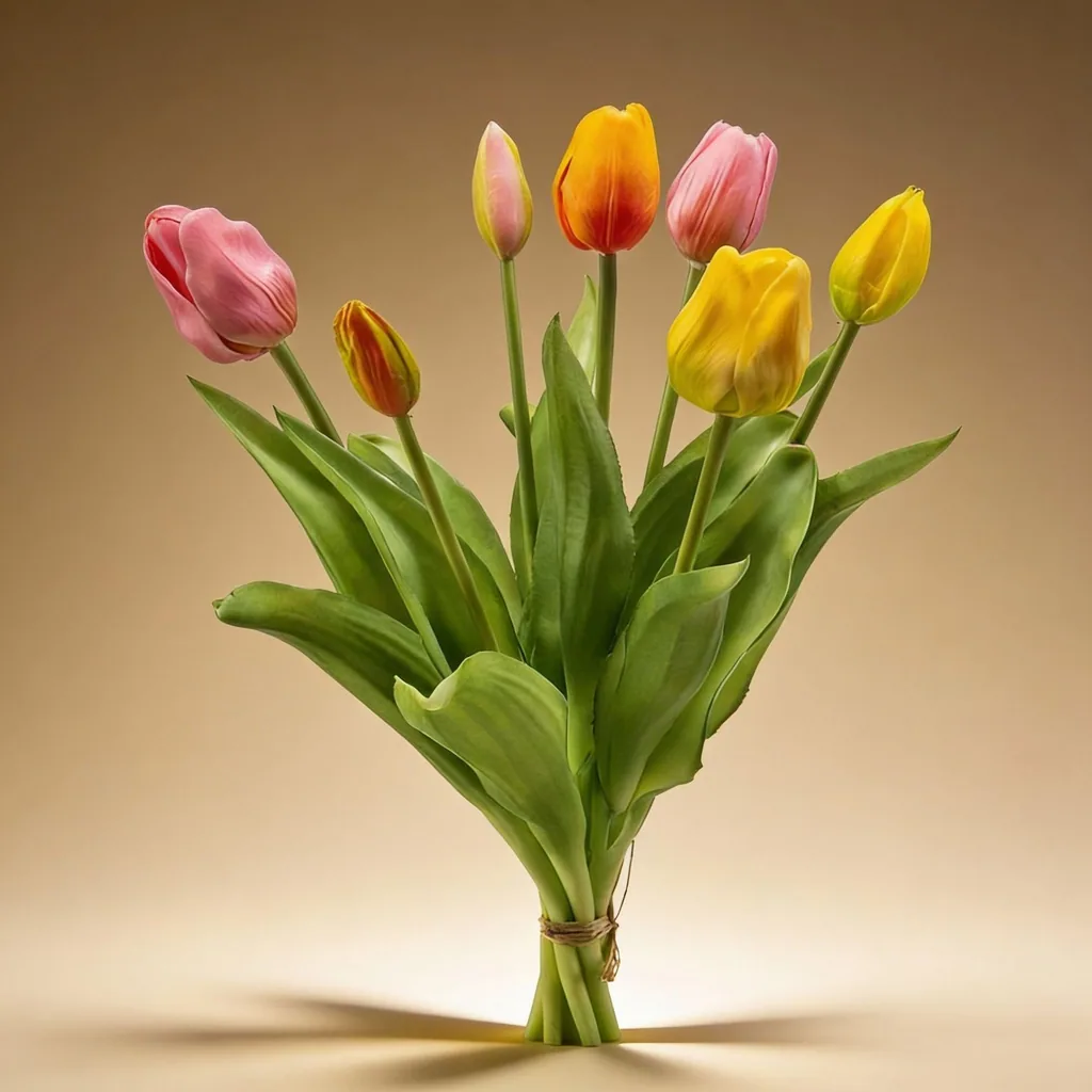 Tulpenstrauß - Bunte Mischung - ‘Real Touch’ Kunsttulpen - 7 Stiele - 42 cm