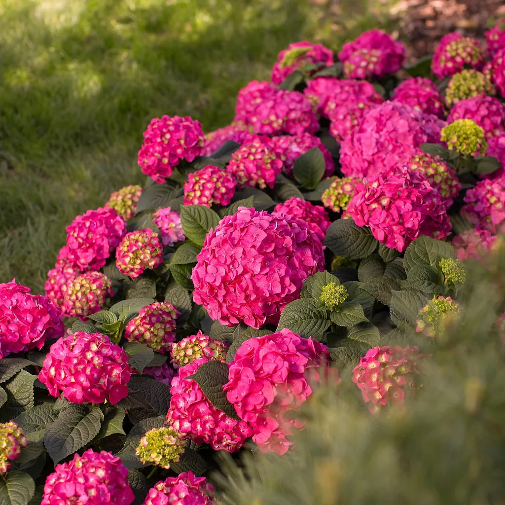 Hortensie 'Endless Summer Summer Love Red' 4er-Set (Hydrangea) – winterharter Blütenstrauch, Topf-Ø 14 cm, Höhe ca. 20–25 cm