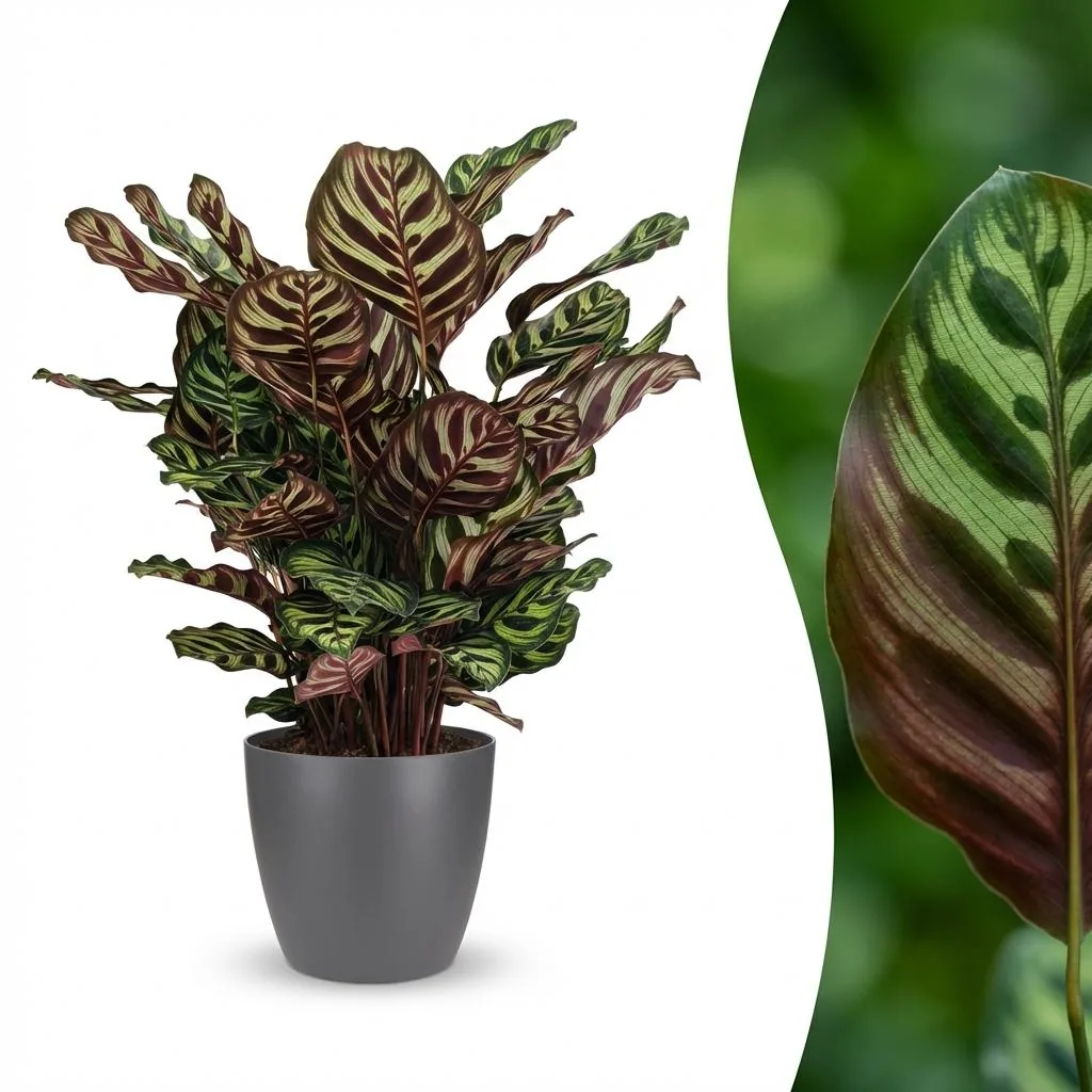 Pfauen-Korbmarante (Calathea makoyana) – pflegeleichte Zimmerpflanze, im Übertopf, Topf-Ø 19 cm, Höhe ca. 70 cm