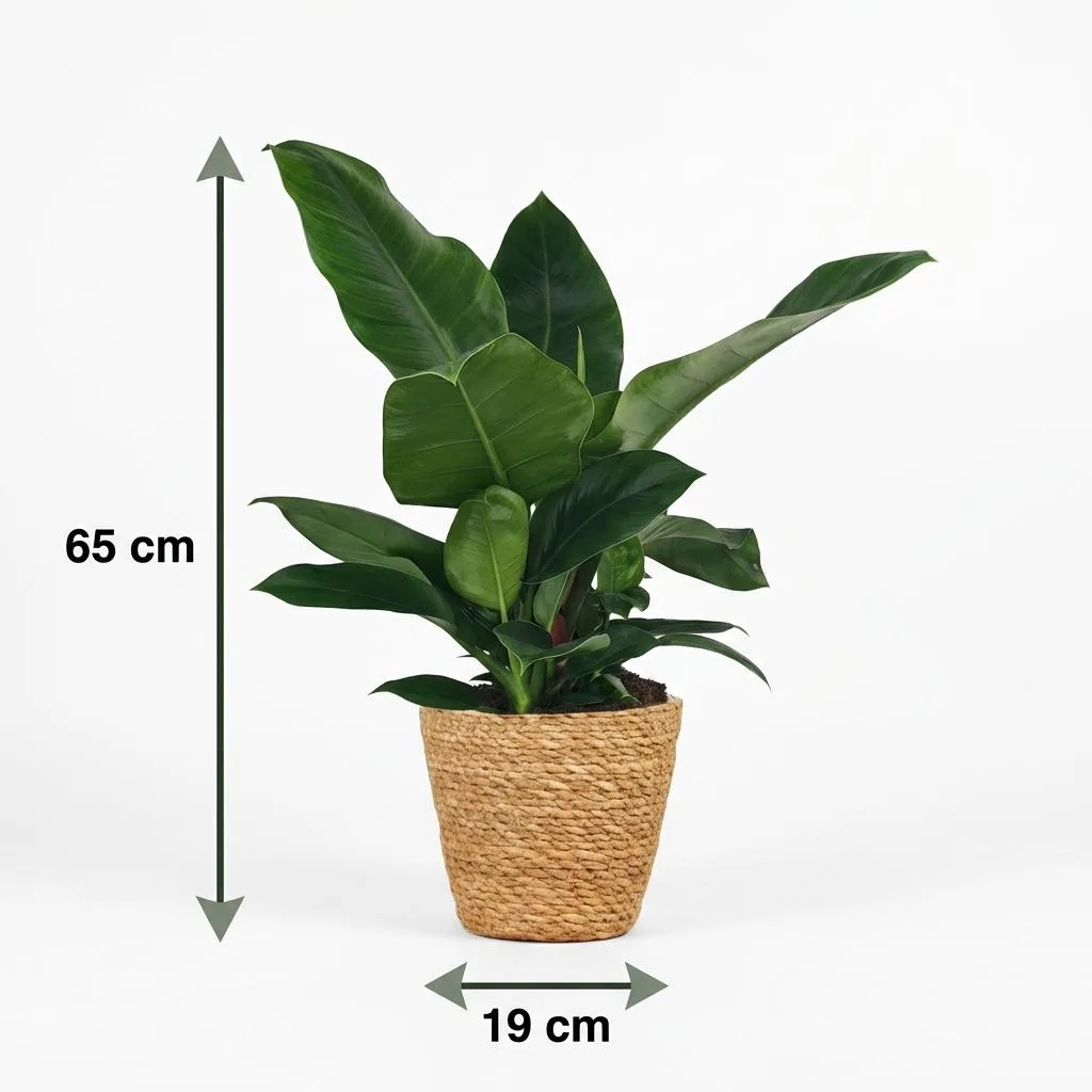 Baumfreund 'Imperial Green' (Philodendron) – pflegeleichte Zimmerpflanze, im Dekokorb, Topf-Ø 19 cm, Höhe ca. 65 cm