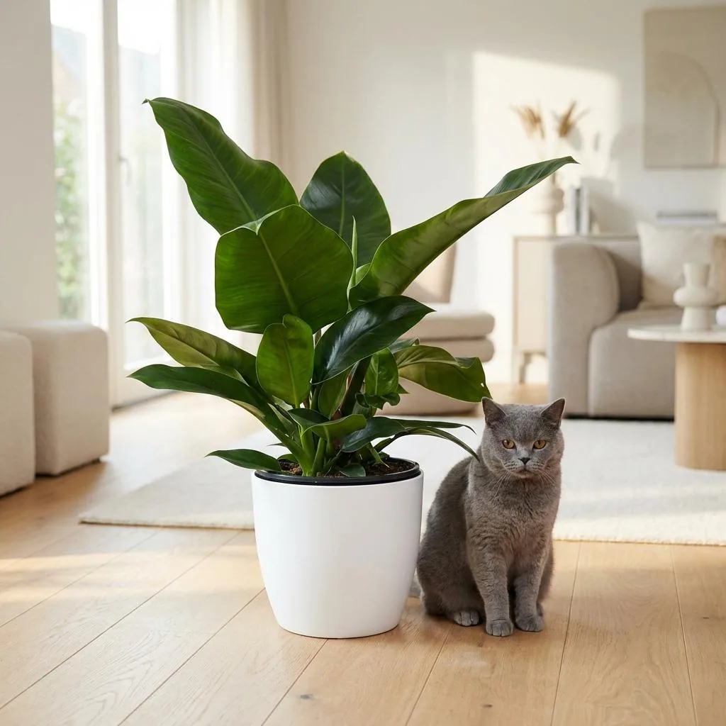 Zimmerpflanze - Philodendron - Philodendron Imperial Green - Grün - Pflegeleicht - 1 Pflanze - mit weißem Übertopf - Topf 19cm - Höhe 65cm