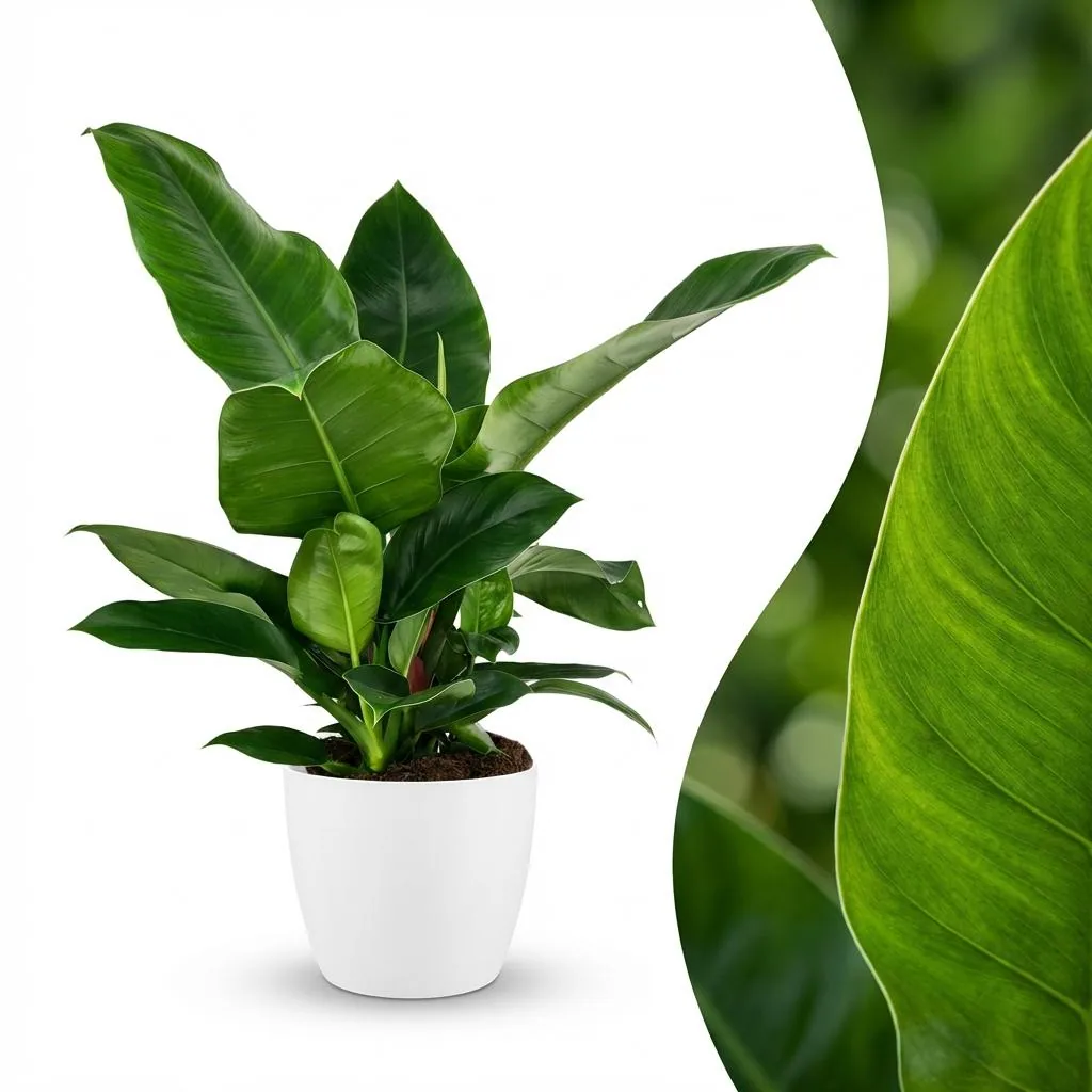Zimmerpflanze - Philodendron - Philodendron Imperial Green - Grün - Pflegeleicht - 1 Pflanze - mit weißem Übertopf - Topf 19cm - Höhe 65cm