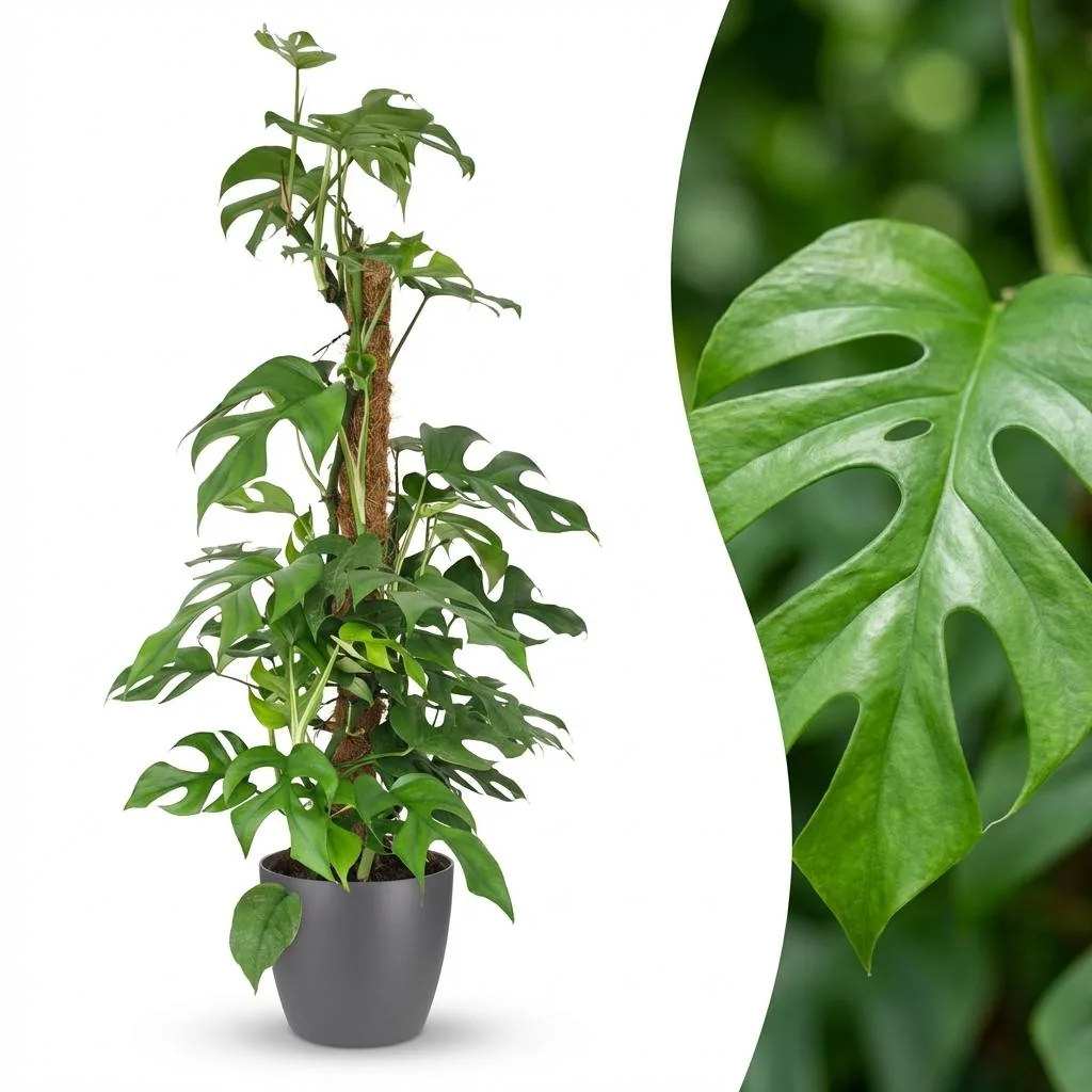 Kleines Fensterblatt grün (Monstera minima) – pflegeleichte Zimmerpflanze, am Moosstab, Topf-Ø 19 cm, Höhe ca. 90 cm