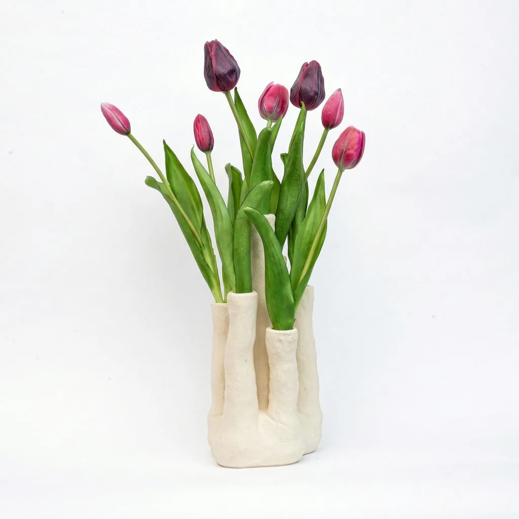 Tulip Touch - Tulpen-Set - Kunsttulpen mit Mehrfachauslauf-Vase - Kunstblumen