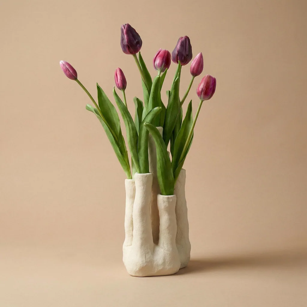 Tulip Touch - Tulpen-Set - Kunsttulpen mit Mehrfachauslauf-Vase - Kunstblumen