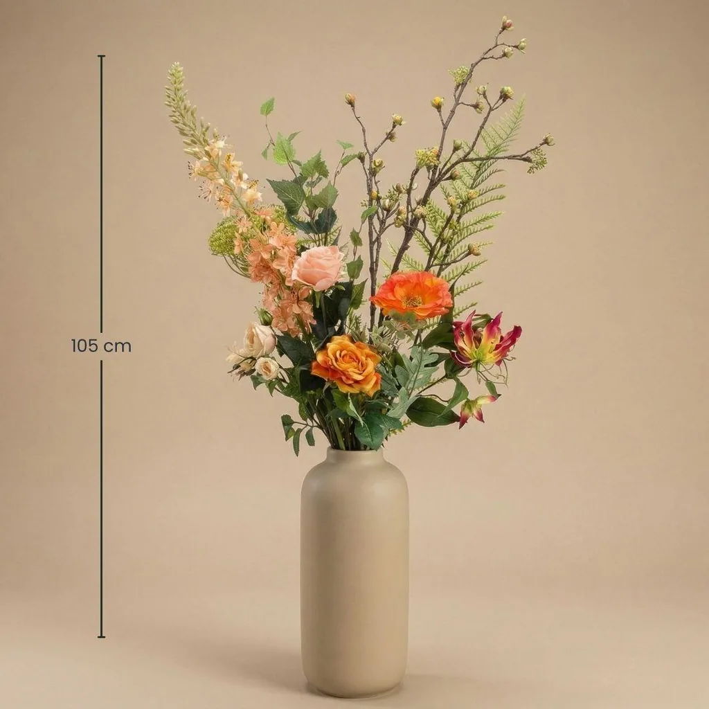 Kunstblumenstrauß - Amber Peach Deluxe - Real Touch - 12 Stiele - Höhe ca. 105 cm