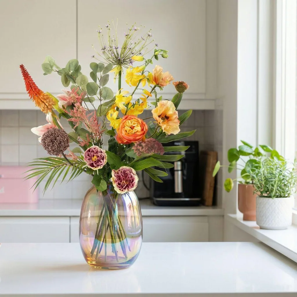 Kunstblumenstrauß - Amber Peach Deluxe - Real Touch - 12 Stiele - Höhe ca. 105 cm