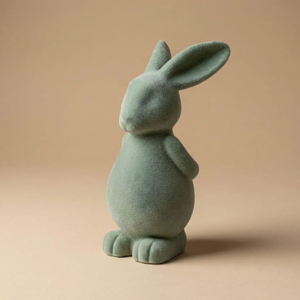 3x Osterhase Dekoration - Grüner Samt - Höhe ca. 12,5 cm