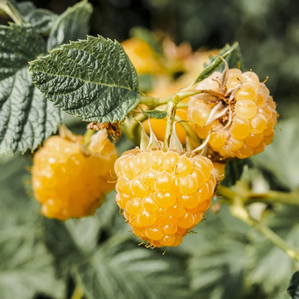 Himbeere 'Fallgold' 2er-Set (Rubus idaeus) – winterharte Beerenobst-Pflanze, Topf-Ø 15 cm, Höhe ca. 50 cm