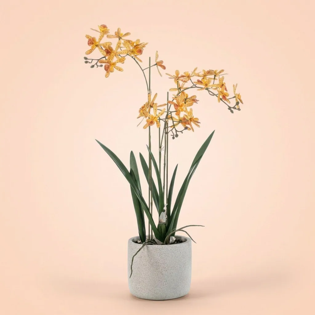 Renanthera Orchidee Gelb & Orange im Topf - 56 cm - Kunstpflanze