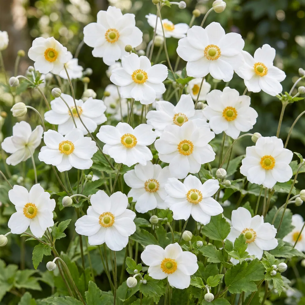 Japan-Herbst-Anemone 'Honorine Jobert' (Anemone × hybrida) – winterharte Staude, Topf-Ø 11 cm, Höhe ca. 15–25 cm