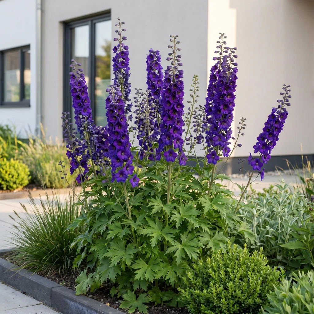 Rittersporn 'Black Knight' (Delphinium) – winterharte Staude, Topf-Ø 11 cm, Höhe ca. 15–25 cm