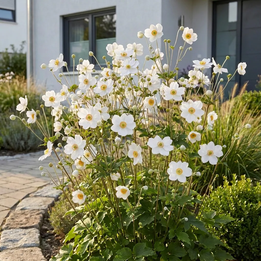 Japan-Herbst-Anemone 'Honorine Jobert' 3er-Set (Anemone × hybrida) – winterharte Staude, Topf-Ø 11 cm, Höhe ca. 15–25 cm