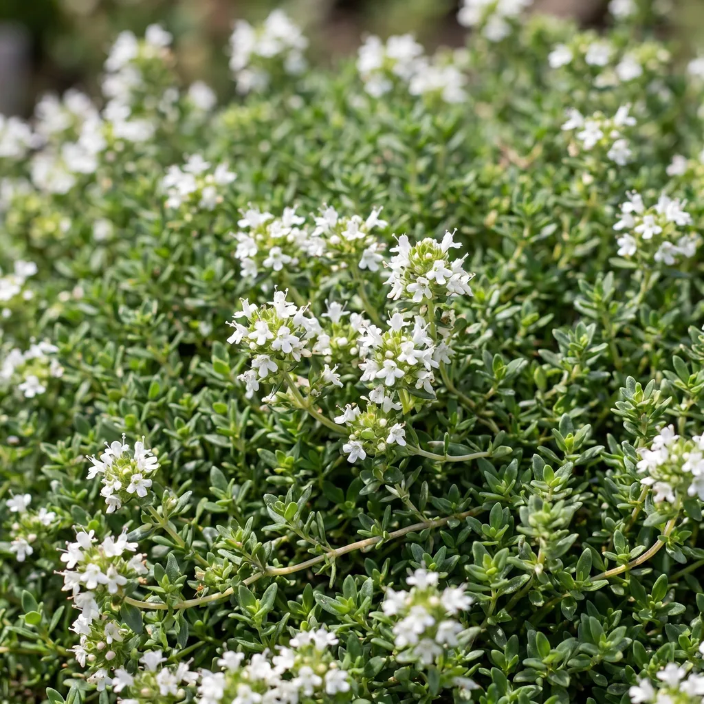 Polster-Thymian 'Albiflorus' (Thymus praecox) – winterharte Staude, Topf-Ø 11 cm, Höhe ca. 15–25 cm