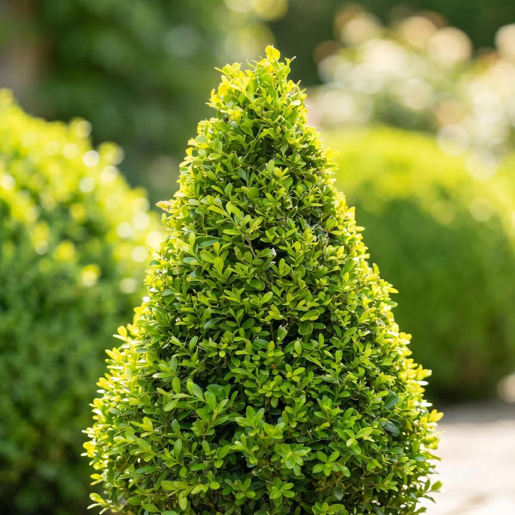 Buchsbaum 'BetterBuxus Skylight' (Buxus) – winterharter immergrüner Strauch, als Pyramide, Topf-Ø 23 cm, Höhe ca. 60–70 cm